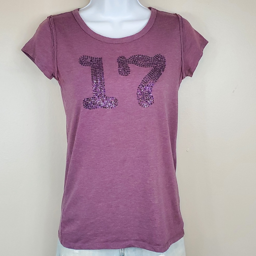 Old Navy XXL Girls Cap Sleeve Sparkle "17" T-Shirt